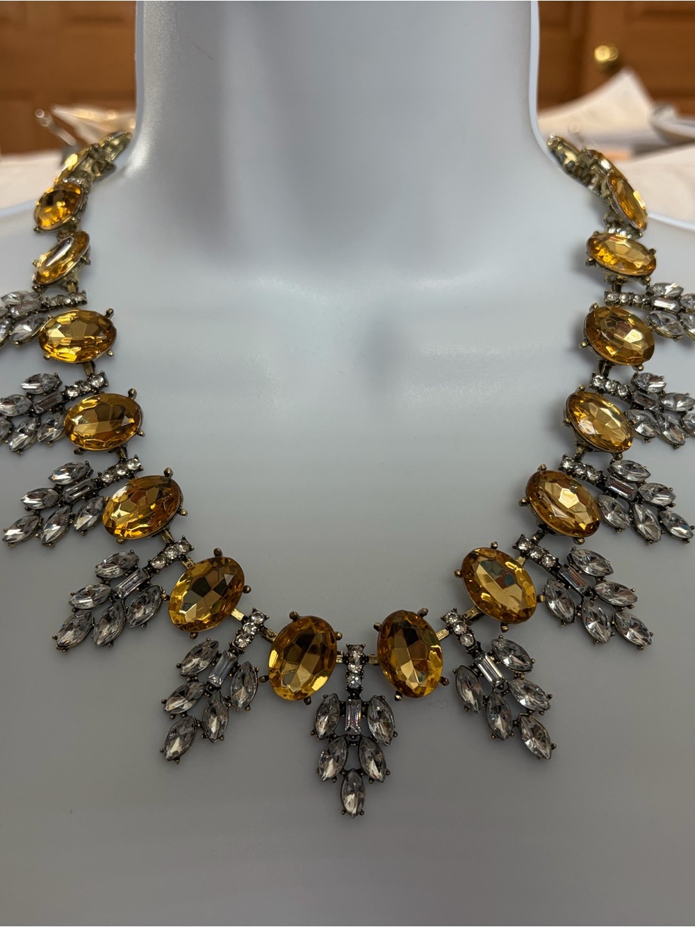 NWOT Aratta Silent Journey- Gold-Tone Topaz Crystal Statement Necklace - Picture 7 of 16
